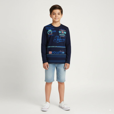 mahadev7 Baby Boys Printed Cotton Blend Regular T Shirt(Dark Blue, Pack of 1)