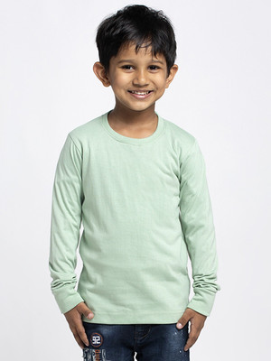 FRISKERS Boys Solid Pure Cotton Regular T Shirt(Green, Pack of 1)
