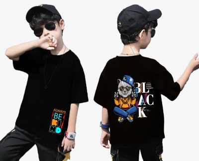 Sixer Boys Printed Pure Cotton Oversized T Shirt(Black, Pack of 1)