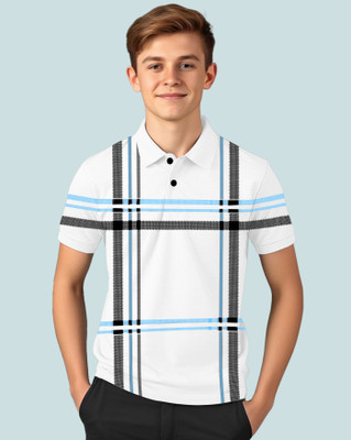 AOOSH Boys Striped Cotton Blend Regular T Shirt(White, Pack of 1)