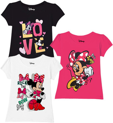 DISNEY BY MISS & CHIEF Girls Graphic Print Cotton Blend Regular T Shirt(Multicolor, Pack of 3)