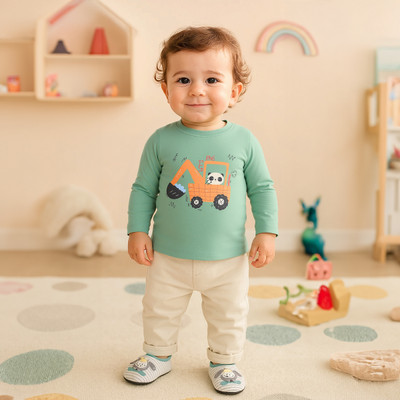 MINI KLUB Baby Boys Printed Pure Cotton Regular T Shirt(Green, Pack of 2)