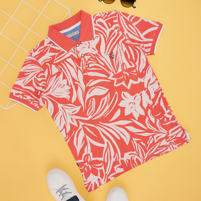 Pantaloons Junior Boys Solid Pure Cotton Regular T Shirt(Pink, Pack of 1)