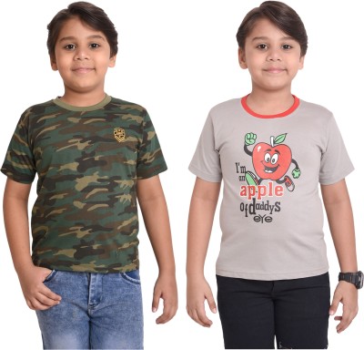 NEO GARMENTS Boys & Girls Solid, Animal Print, Graphic Print Pure Cotton T Shirt(Multicolor, Pack of 2)