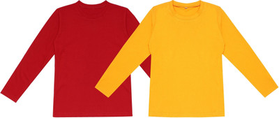 UNFLD Boys Solid Pure Cotton Regular T Shirt(Multicolor, Pack of 2)
