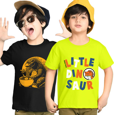 Kiddy Viddy Boys Printed Cotton Blend Regular T Shirt(Light Green, Black, Pack of 2)
