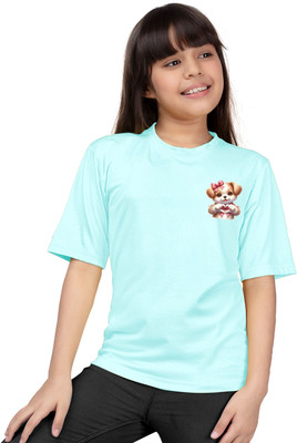 SHASTIGA EXPORTS Girls Printed Pure Cotton Oversized T Shirt(Blue, Pack of 1)