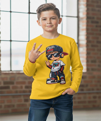 KILLER Boys Printed Pure Cotton Regular T Shirt(Yellow, Pack of 1)