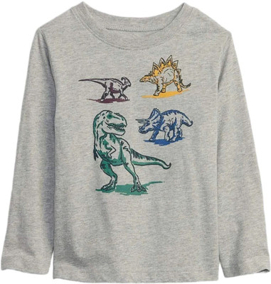 GAP Baby Boys Graphic Print Organic Cotton Regular T Shirt(Grey, Pack of 1)