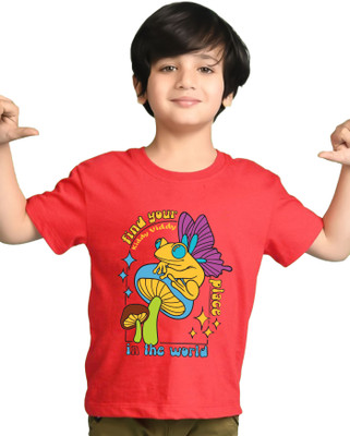 AUSK Boys Printed Cotton Blend Regular T Shirt(Red, Pack of 1)