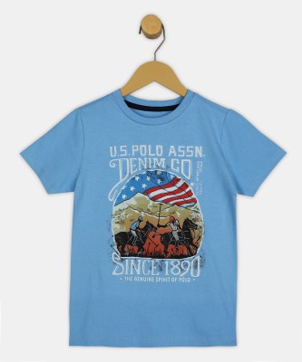 U.S. POLO ASSN. Boys Printed Pure Cotton T Shirt(Blue, Pack of 1)