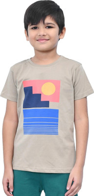 YOUMAA FAB Boys Printed Cotton Blend Regular T Shirt(Brown, Pack of 1)
