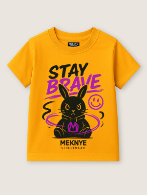 VEERUTEEZ Boys Printed Pure Cotton Regular T Shirt(Yellow, Pack of 1)