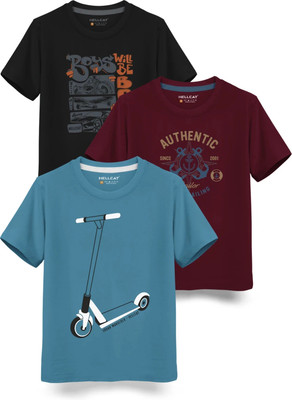 Hellcat Boys Printed Cotton Blend Regular T Shirt(Black, Pack of 3)