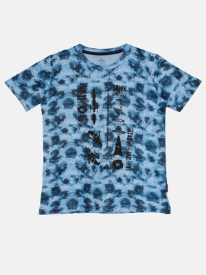 Kiddo Paanti Boys Printed Pure Cotton Regular T Shirt(Blue, Pack of 1)