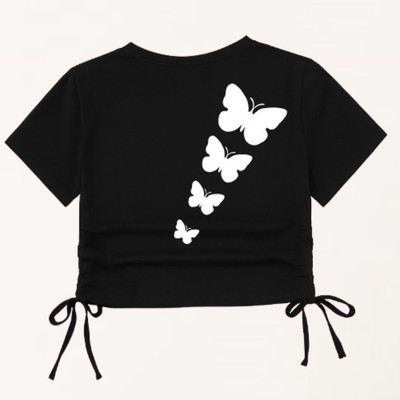 Prinsoo Girls Printed Cotton Blend Regular T Shirt(Black, Pack of 1)