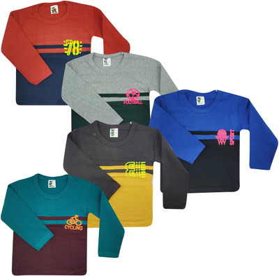 HouseOfCommon Boys Colorblock Pure Cotton Regular T Shirt(Multicolor, Pack of 5)