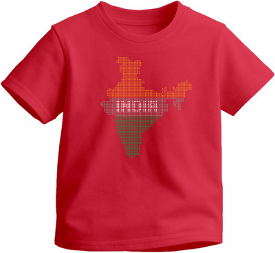 Luv My India Boys & Girls Graphic Print Pure Cotton Regular T Shirt(Red, Pack of 1)
