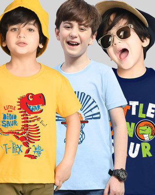 AOOSH Boys Graphic Print Cotton Blend Regular T Shirt(Multicolor, Pack of 3)