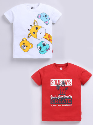 nit kid Boys Printed Pure Cotton Regular T Shirt(Multicolor, Pack of 2)