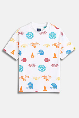 Allen Solly Boys Graphic Print Cotton Blend Regular T Shirt(White, Pack of 1)