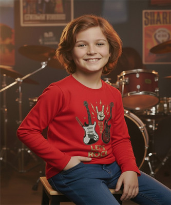 KILLER Boys Printed Pure Cotton Regular T Shirt(Red, Pack of 1)