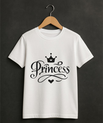 THEYOUNGESTTEES Baby Girls Printed Polyester Regular T Shirt(White, Pack of 1)