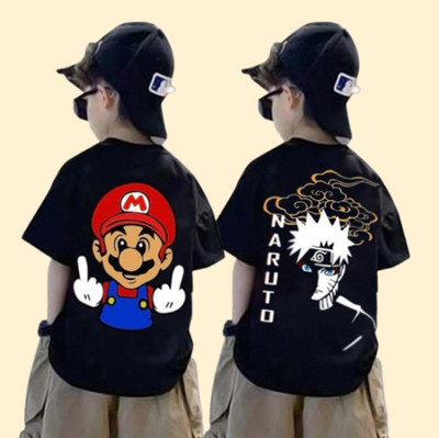 psv fashion Boys Printed Pure Cotton Oversized T Shirt(Black, Pack of 2)