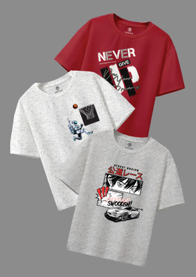Codez Boys Printed Cotton Blend Regular T Shirt(Multicolor, Pack of 3)