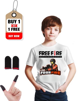 free fire tees Boys Printed Polycotton T Shirt(White, Pack of 1)