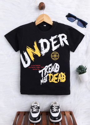 carrydreams Boys Printed Cotton Blend Regular T Shirt(Black, Pack of 1)