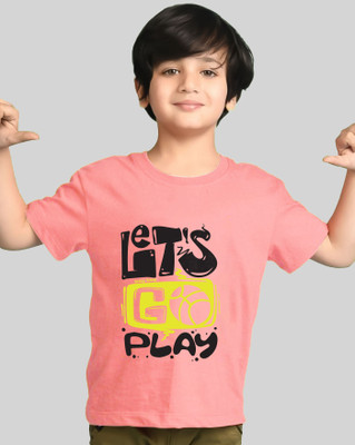 ENITOR Boys Typography Cotton Blend Regular T Shirt(Pink, Pack of 1)