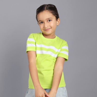 Billion Girls Striped Pure Cotton T Shirt(Multicolor, Pack of 1)