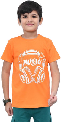 YOUMAA FAB Boys Graphic Print Cotton Blend Regular T Shirt(Orange, Pack of 1)