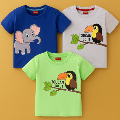 Purelegacy Boys & Girls Graphic Print Cotton Blend Regular T Shirt(Multicolor, Pack of 3)