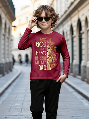 PROVOGUE Boys Printed Pure Cotton Regular T Shirt(Maroon, Pack of 1)