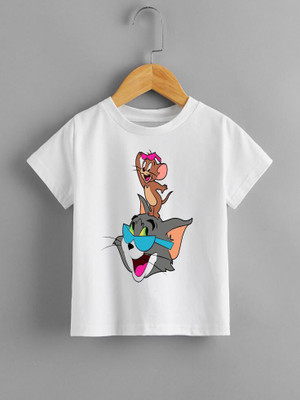 Kp Printofashions Boys & Girls Printed Polyester Regular T Shirt(White, Pack of 1)