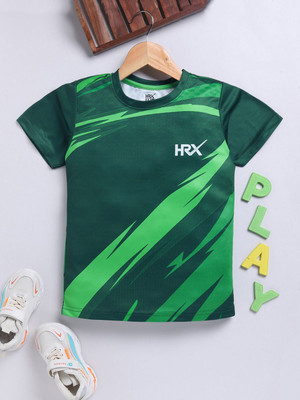 HRX by Hrithik Roshan Boys Printed Polyester Regular T Shirt(Green, Pack of 1)