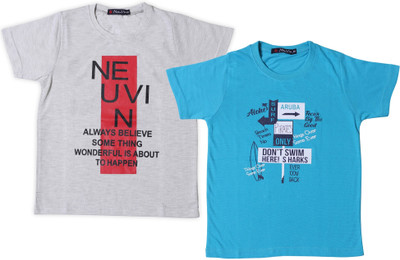 NeuVin Boys & Girls Printed Cotton Blend Regular T Shirt(Multicolor, Pack of 2)