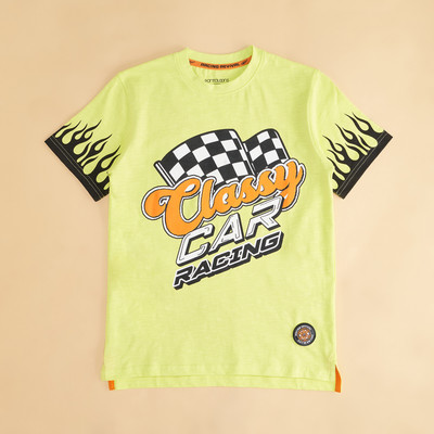 Pantaloons Junior Boys Printed Pure Cotton Regular T Shirt(Light Green, Pack of 1)