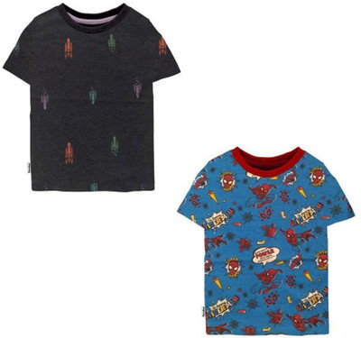 NammaBaby Boys Printed Pure Cotton Regular T Shirt(Multicolor, Pack of 2)