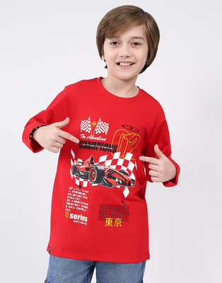 MONTE CARLO Boys Printed Cotton Blend Regular T Shirt(Red, Pack of 1)