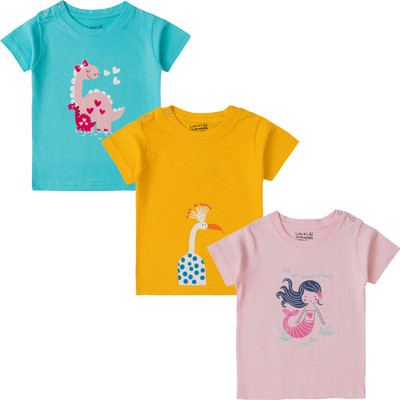 Luke and Lilly Baby Girls Abstract Cotton Blend Regular T Shirt(Multicolor, Pack of 3)