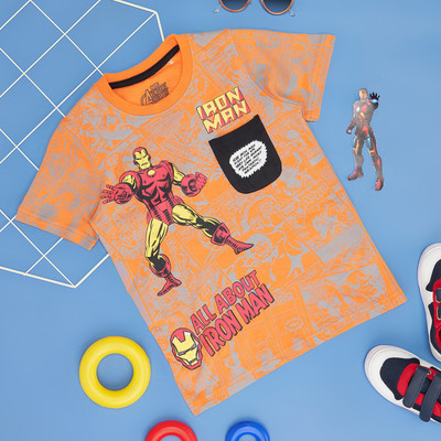 Pantaloons Junior Boys Typography, Printed Pure Cotton Regular T Shirt(Orange, Pack of 1)