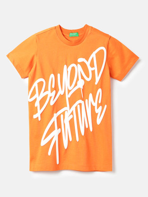United Colors of Benetton Baby Boys Printed Pure Cotton Regular T Shirt(Orange, Pack of 1)