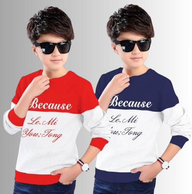 Ticoss Boys Colorblock Cotton Blend Regular T Shirt(Multicolor, Pack of 2)