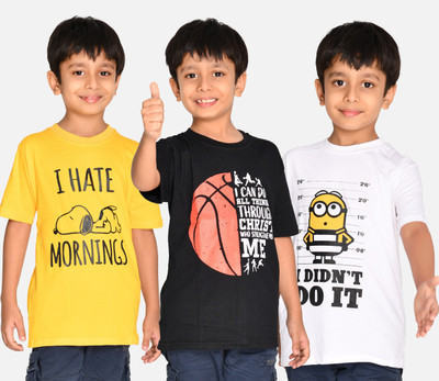 TADEO CREATION Boys & Girls Graphic Print Cotton Blend Oversized T Shirt(Multicolor, Pack of 3)
