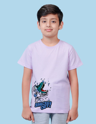 Nusyl Boys Graphic Print Cotton Blend Regular T Shirt(Purple, Pack of 1)