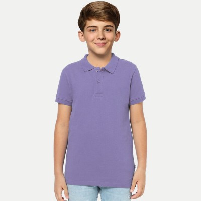 radprix Boys Solid Cotton Blend Regular T Shirt(Purple, Pack of 1)