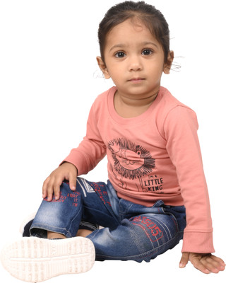 Yellowtoons Boys Solid Cotton Blend Regular T Shirt(Pink, Pack of 1)